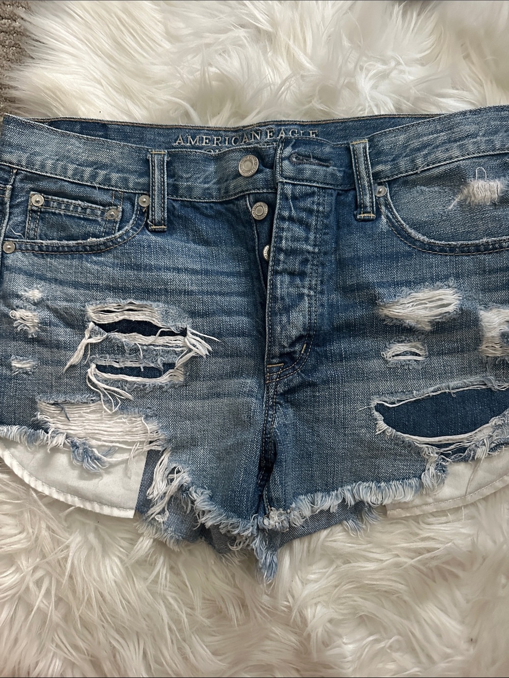 American Eagle Outfitters Light Blue Distressed Denim Cutoff Shorts